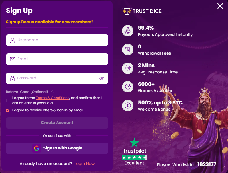 Trustdice Casino Register